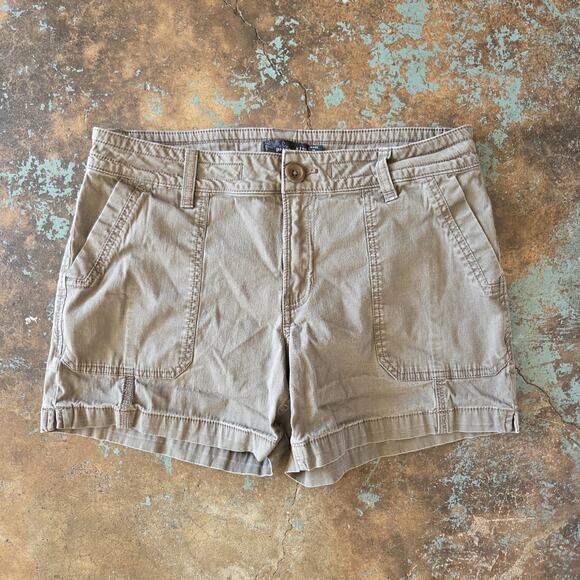 Prana Elle Shorts Size 8 Taupe Brown Organic Cotton Stretch Pockets 4" Inseam - Picture 1 of 8